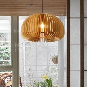 Hangende lampen 18 cm Japan -stijl retro pompoen kunstrestaurant plafondlicht moderne slaapkamer eetkamer huis decoratief houten kroonluchter