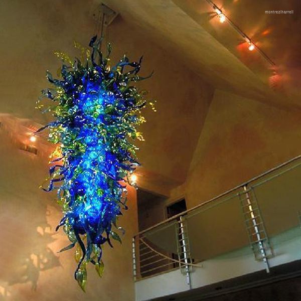 Lampes suspendues 2022 Grand grand lustre en verre soufflé à la main bleu escalier hall lustre éclairage