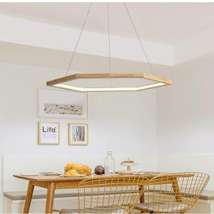 Lampes suspendues 2022 Lampe ￠ LED en bois hexagonal moderne pour la salle ￠ manger vivante Corridor Luster suspendu plafonnier