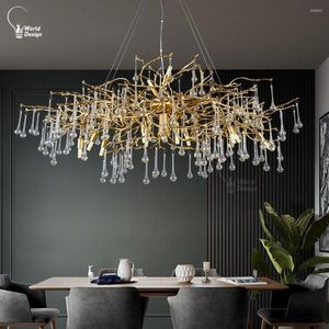 Hangende lampen 2023 plafond kroonluchter kristallen flip-sanded aluminium kamer decor voor levende kroonluchters lustres lichten dineren