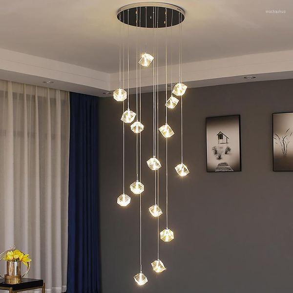 Lampes suspendues 2023 K9 Cristal Led Lustre Moderne Salon Salle À Manger Duplex Escalier Spirale Chambre Décoration Éclairage