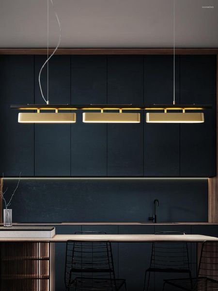Lámparas colgantes 2023 LED moderno lujo negro oro largo nórdico hierro colgante comedor cocina lámpara habitación iluminación luces