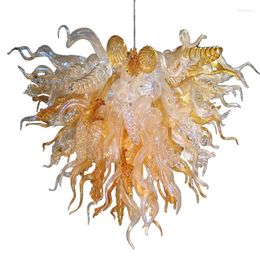 Hanglampen 2023 Luxe amber handgeblazen glazen kroonluchter verlichtingsarmatuur goud