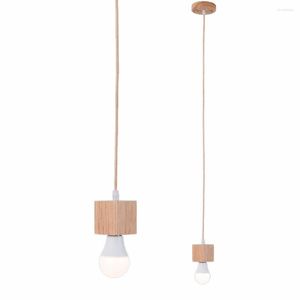 Lampes suspendues 2023 Moderne Ampoule Lumière Vis Socket Bois Carré Led Lampe Base E27 Titulaire