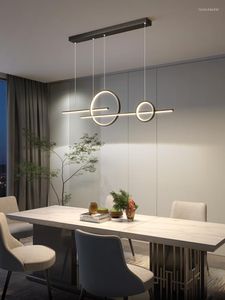 Hanglampen 2023 Moderne minimalistische kroonluchter met touw voor eetkamer Kitchen Kitchen Office Recht op de bureau Verlichting Zwart Hangende LED -lamp