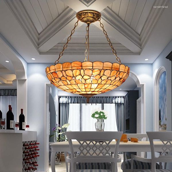 Lampes suspendues 20 pouces Tiffany Europe Shell Light Style méditerranéen européen Salle à manger Chambre Bar Éclairage suspendu
