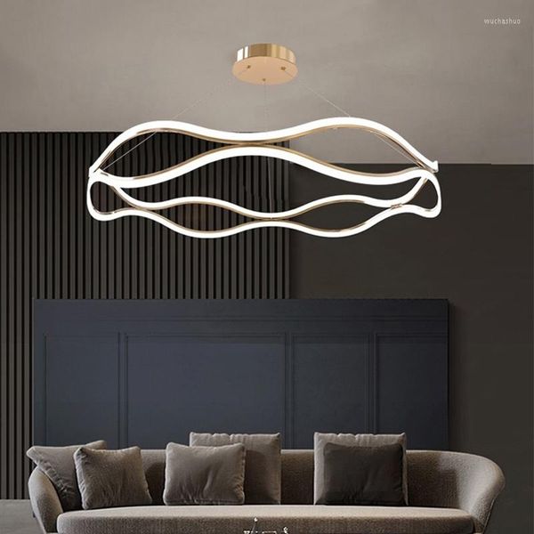 Lampes suspendues 3 couleurs commutable lumière LED pour salon chambre luminaire nordique ondulation anneau lustre décor à la maison lampe à main