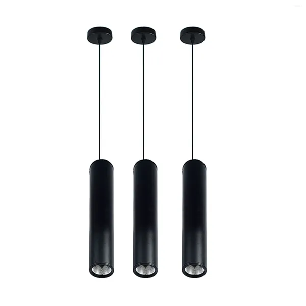 Lámparas colgantes 3X Negro de alta calidad Moderno Minimalista Cafe Candelabros Blanco cálido LED COB Focos Lámpara de tubo largo cilíndrico