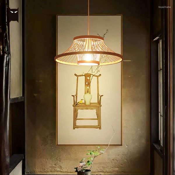 Hanglampen 40 cm Bamboe Rieten Rotan Bub Schaduw Lichtpunt Landelijk Vintage Japans Hangend Plafondlamp Boerderij Eetkamer