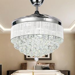 Lámparas colgantes, luz de ventilador de techo de cristal Led Invisible de 42 pulgadas con atenuación de control remoto para sala de estar y dormitorio