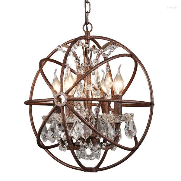 Pendants lampes 45cm country américain vintage luminaire lulier chambre à coucher cristal cristal noir éclairage 4 bougies cage lustrer