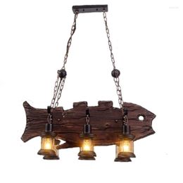 Lámparas colgantes 6 lámparas de araña de madera vintage forma de pescado decorativo luces de interior de luz colgante decorativa