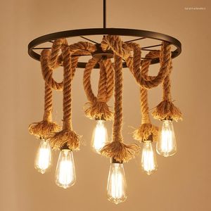 Lampes suspendues 6 têtes lustre Loft industriel E27 lumières corde lampe Restaurant café salle à manger Droplight suspendu