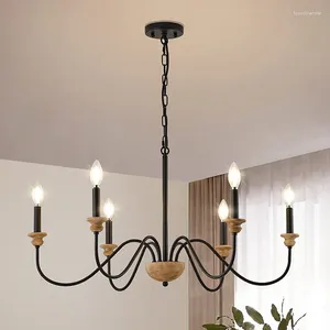 Lampes suspendues 6 têtes rétro américain rural lustre en bois français nordique salon salle à manger chambre cuisine lampe de fer vintage