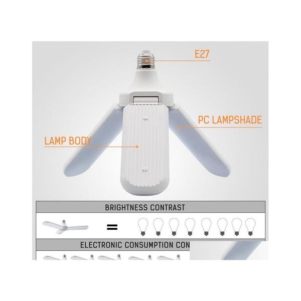 L￡mparas colgantes 95265V 45W E27 LED BB S￺per brillante Ventilador plegable Angulgo de techo ajustable Luces de ahorro de energ￭a en el hogar CE ROHS DHBPU