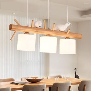 Hanglampen Ac eenvoudig modern restaurant kroonluchter creatieve persoonlijkheid vogel driekoppig eettafel lamp massief houten kamer