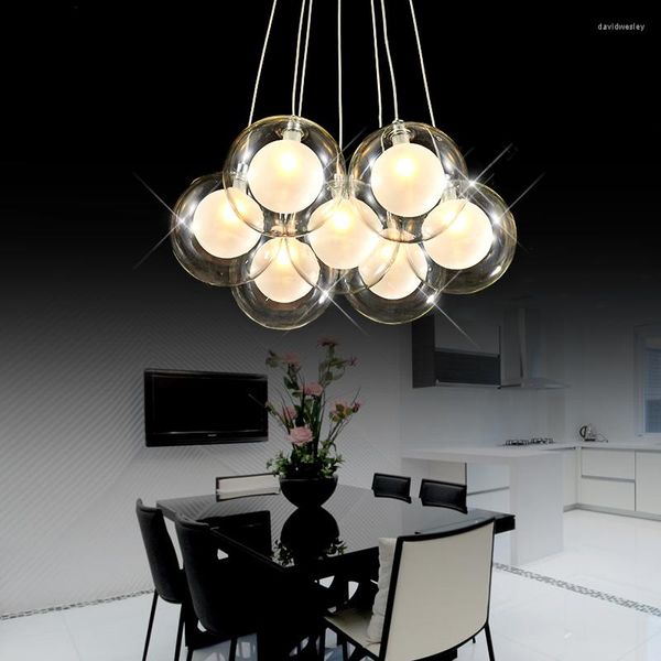 Lampes suspendues AC110-220V Moderne Creative Verre Clair Double-pont Ball Lampe DIY Maison Déco Salon Romantique G4 LED Ampoule Lustre Lumière