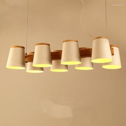 Lampes suspendues lumières réglables E27 en bois pour salle à manger lampe suspendue à cordon blanc moderne avec abat-jour en métal