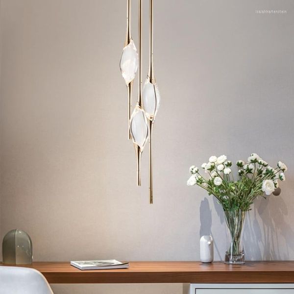 Lámparas colgantes Araña de diamantes de cobre Nórdico Post-moderno Dormitorio creativo Restaurante Bar Diseñador Accesorio de iluminación decorativa