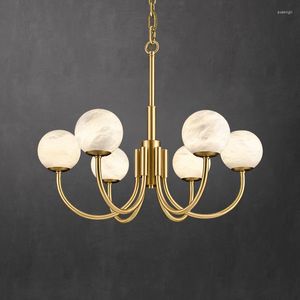 Lampes suspendues Lustre en marbre tout cuivre Moderne Chinois Minimaliste Luxe Salon Restaurant Designer Modèle Chambre