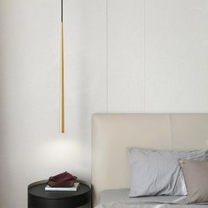 Lampes suspendues tout cuivre post-moderne lumière luxe long tube bar lustre caisse comptoir designer art chevet petit