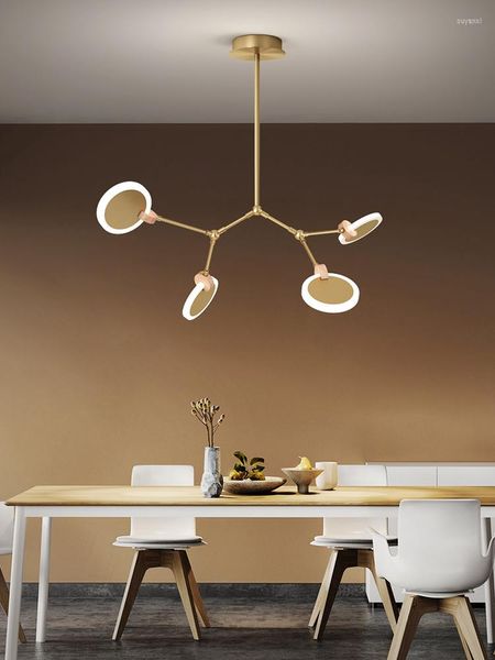 Lampes suspendues Tous les lustres en bois de cuivre Post Modern Light Luxury Living Room Dining Simple Nordic Lamp