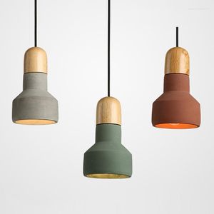 Hanger lampen Amerikaans land macaroon loft loft led licht restaurant lamp bar slaapkamer hanglamp cement/houten hangende armaturen