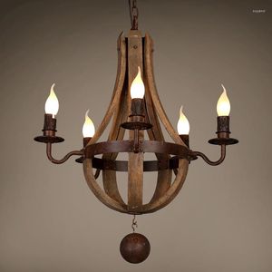 Lampes suspendues Pays américain Rural Lustre en bois pour salon chambre rétro lustres Loft Lustre Bois Vintage décor à la maison lumière