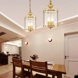 Lampes suspendues Style campagnard américain lampe suspendue luminaires d'intérieur lumières lustres en verre de bronze pour salon salle à manger