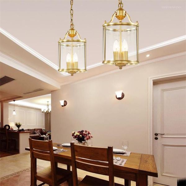 Lámparas colgantes Lámpara colgante de estilo country americano Accesorios de iluminación interior Luces Lámparas de cristal de bronce para sala de estar y comedor