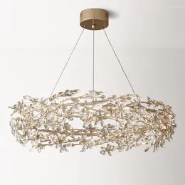 Lampes suspendues Pays américain en fer forgé cristal fleur lustre créatif salon salle à manger art éclairage design chambre douce decora