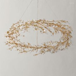 Luminárias pendentes americanas de ferro forjado flor de cristal candelabro lâmpada criativa na sala de estar restaurante design de arte