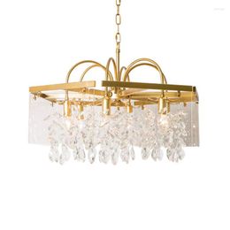 Lámparas colgantes American Crystal LED Chandelier Lighting Gold Iron Glass Hanglamps Sala de estar El Lobby Deco Luminaria