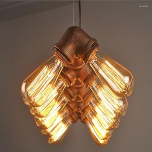 Lampes suspendues américain industriel Loft conduite d'eau Steampunk Vintage lumières pour salle à manger Bar rouille/noir décoration de la maison lampe