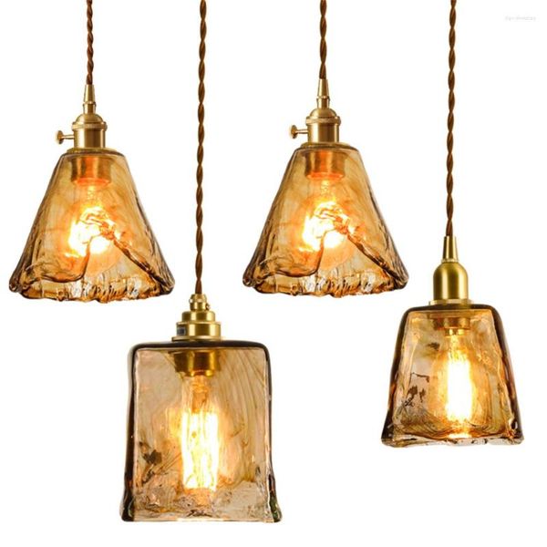 Lampes suspendues américaines industrielles vintage lumière cuivre bois verre luminaires salle à manger antique loft lampe suspendue décor à la maison éclairage