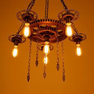 Lâmpadas pendentes American Loft Ferro Forjado Luzes Vintage Industrial Engrenagem Cadeias Lâmpada Bar Luminárias LamparasPendant