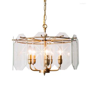 Lámparas colgantes American Modern Glass E14 LED Chandelier Lighting Gold Living Room Restaurant Luminaire Hanglamps Accesorios de cocina