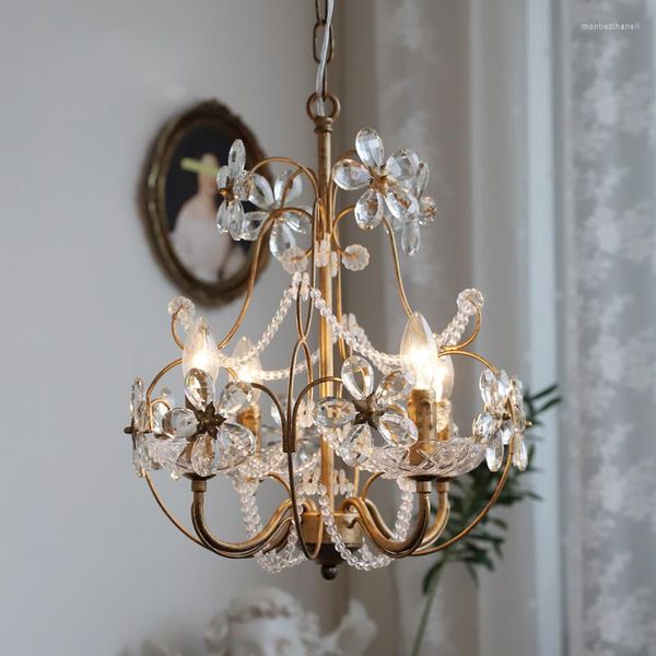 Lampes suspendues américaines rétro françaises lustre en cristal pastorale chambre restaurant maison BB lumière de luxe antique