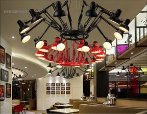 Hanglampen Amerikaanse retro industriële wind intrekbare ijzeren spin kroonluchter creatieve kantoorkleding shop bar restaurant licht AC110-240