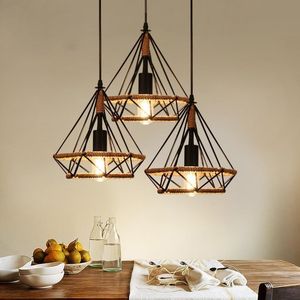 Lampes suspendues américaines rétro lumières créatives diamant corde fer pour magasin de vêtements bar restaurant salon café