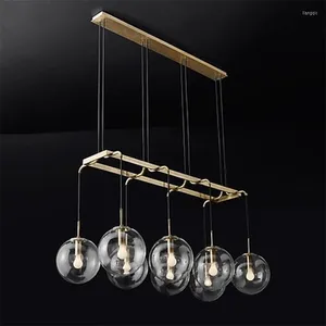 Lampes suspendues American Retro Loft Straight Led Lustre Gold / Black Metal Glass Globes Shades Luminaires