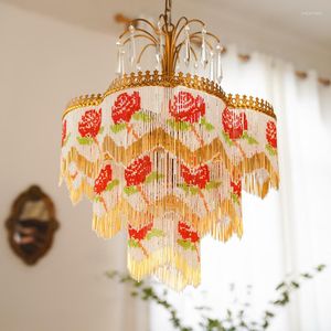 Hanglampen Amerikaanse retro luxueuze restaurant slaapkamer kroonluchters romantische woonkamer roze kristallen kroonluchter verlichting