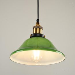 Lampes suspendues American Retro Nostalgic Industrial Style E27 / E26 Restaurant Creative Bar Coffee Shop Emerald Green Glass Art LampPendant