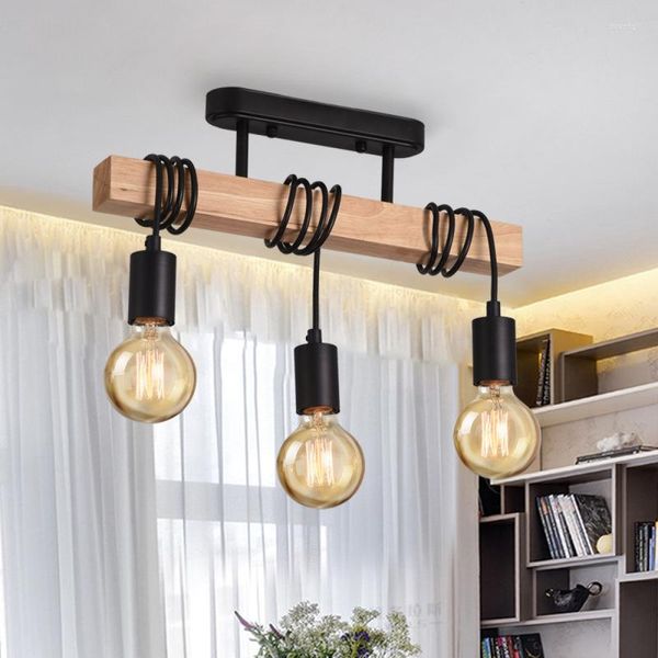 Lámparas colgantes American Retro Wood Art Winding Suction Hanging Doble uso Sala de estar Comedor Dormitorio Araña Luz de techo