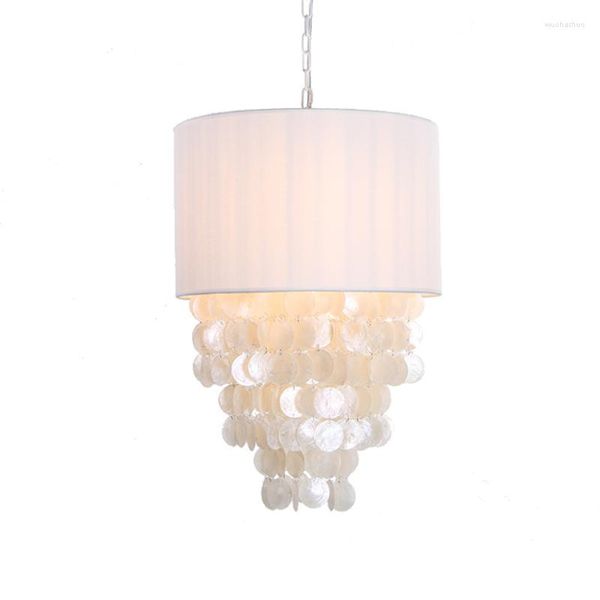 Lámparas colgantes Concha americana Luces con flecos Dormitorio Habitación de princesa Mediterráneo Pastoral Deco Tela de cristal Accesorios colgantes