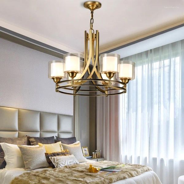 Pendants lampes américaines lustre simple lustre européen salon chambre en cuivre étude de luxe de luxe de luxe lampe à manger