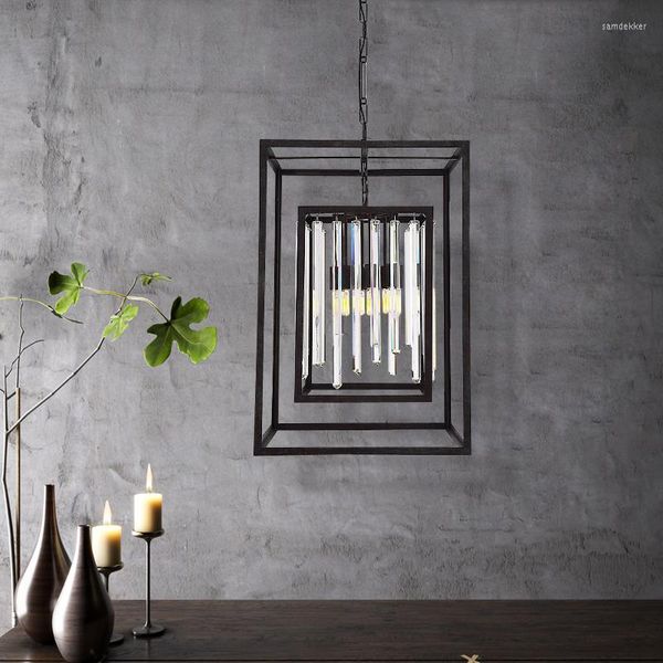 Pendants lampes American Simple Retro Frame Crystal Chandelier Modern Industrial Style Designer Clothing Store