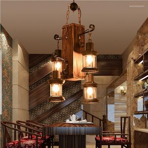 Lampes suspendues Style américain LOFT rétro café Net Bar Stand nostalgique magasin de vêtements personnalisé lustre décoratif en bois massif