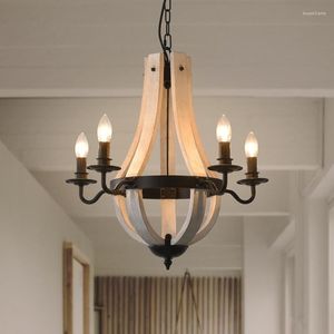 Lampes suspendues style américain lustre en bois rural restaurant salon villa couloir escalier minimaliste rétro lampe en fer