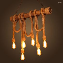 Lampes suspendues American Vintage Bamboo Tube Rope Lights Simplicity E27 Hanglamp Restaurant Living Retro Room Decor Store Cafe Bar